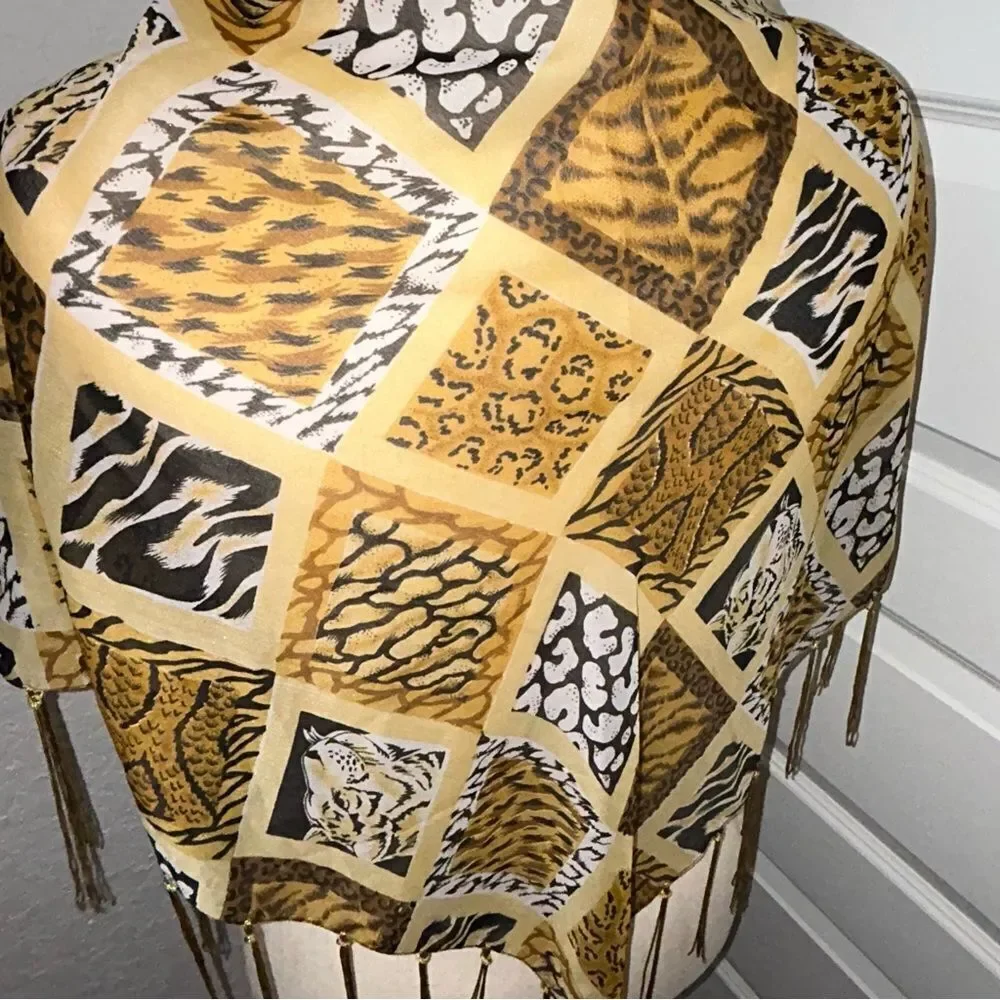 Vintage Animal Mix Print Fringe Scarf